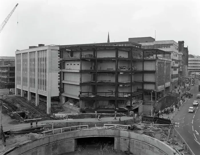 Framed Print : Walshs department store in Sheffield during its redevelopment, South Yorkshire, 1967 Framed Print : Walshs department store in Sheffield during its redevelopment, South Yorkshire, 1967