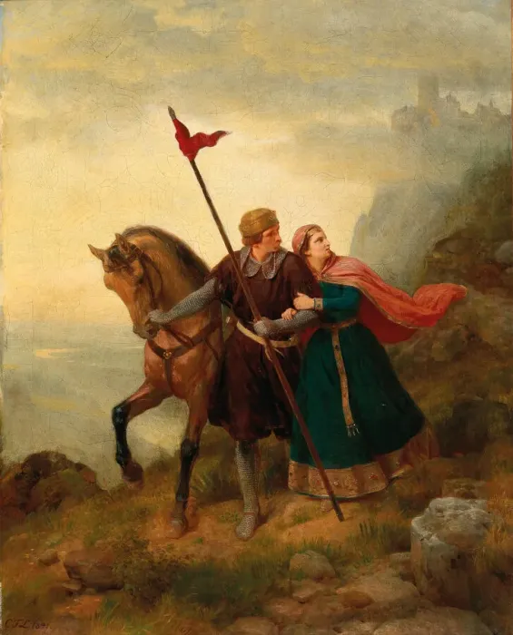 Framed Print : Walther and Hildegund Fleeing, 1841. Creator: Lessing, Carl Friedrich (1808-1880)