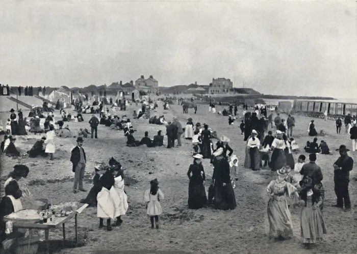Framed Print : Walton-on-the-Naze - Scene on the Beach, 1895 Framed Print : Walton-on-the-Naze - Scene on the Beach, 1895