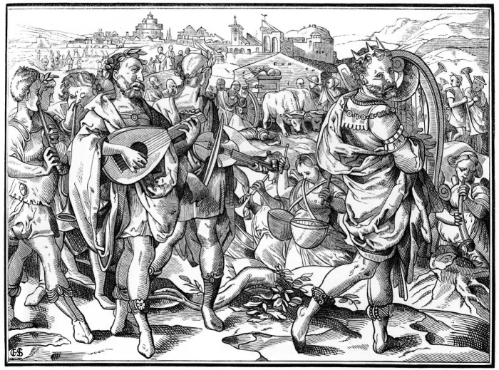 Framed Print : Wandering minstrels, 1574 (1849). Artist: A Bisson Framed Print : Wandering minstrels, 1574 (1849). Artist: A Bisson