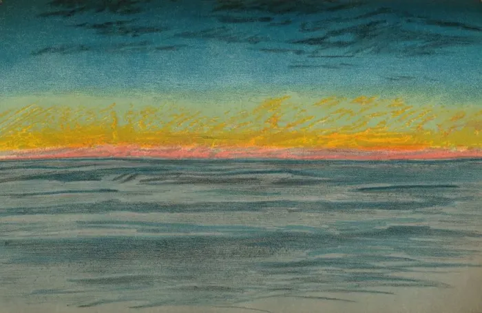 Framed Print : The Waning Polar Day, 22nd September 1893. Pastel Sketch, 1893 (1897). Artist: Fridtjof Nansen Framed Print : The Waning Polar Day, 22nd September 1893. Pastel Sketch, 1893 (1897). Artist: Fridtjof Nansen