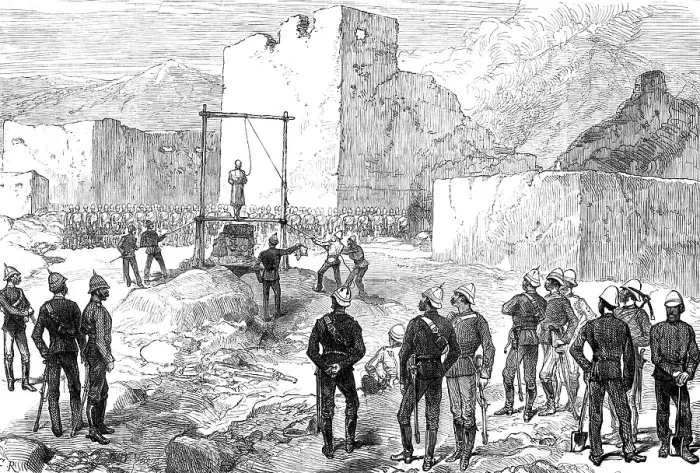 Framed Print : The War in Afghanistan: execution of the Kotwal of Cabul, Oct. 26, outside the Residency, 1880. Creator: Unknown Framed Print : The War in Afghanistan: execution of the Kotwal of Cabul, Oct. 26, outside the Residency, 1880. Creator: Unknown