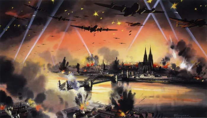 Framed Print : War In The Air - mass bomber raid on Cologne by the Britis, World War II, c1939-c1945. Creator: William Krogman Framed Print : War In The Air - mass bomber raid on Cologne by the Britis, World War II, c1939-c1945. Creator: William Krogman