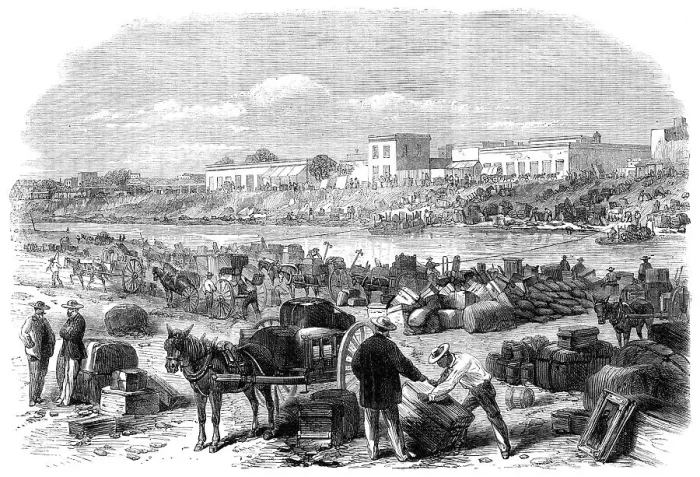 Framed Print : The War in America: the Confederates quitting Brownsville, Texas... 1864. Creator: Unknown Framed Print : The War in America: the Confederates quitting Brownsville, Texas... 1864. Creator: Unknown