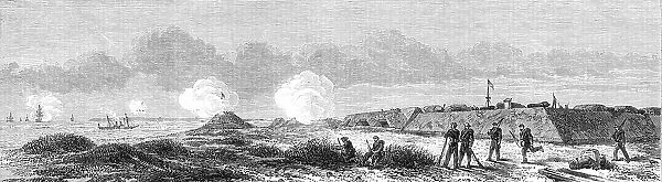 The War in America: Fort Fisher...the British steamer Hansa running the blockade..., 1864. Creator: Mason Jackson