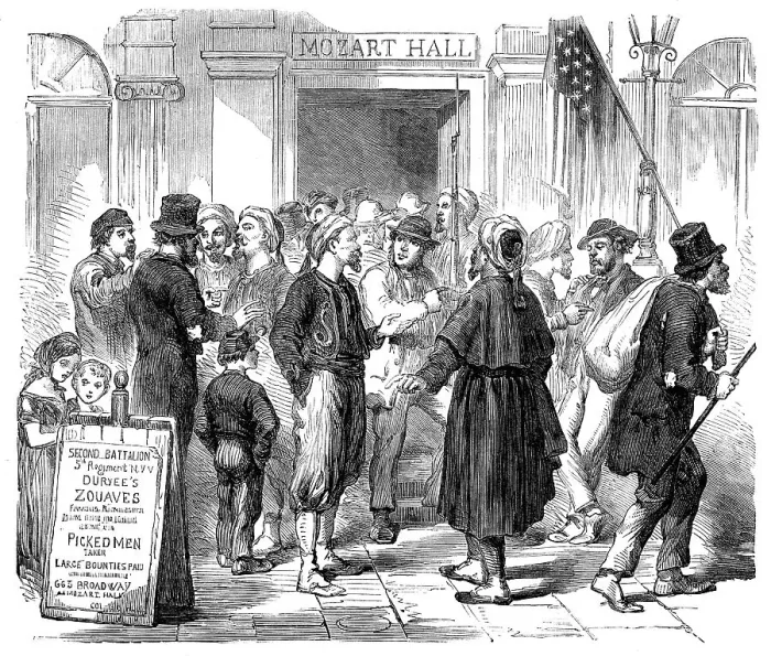 Framed Print : The War in America: recruiting in New York: the Irish Zouaves, 1862. Creator: Unknown Framed Print : The War in America: recruiting in New York: the Irish Zouaves, 1862. Creator: Unknown