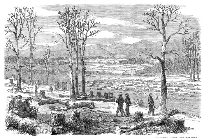 Framed Print : The War in America: winter quarters of the left wing of the Confederate Army on the Rapidan... 1864 Creator: Unknown Framed Print : The War in America: winter quarters of the left wing of the Confederate Army on the Rapidan... 1864 Creator: Unknown