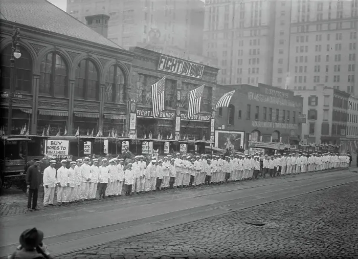 Framed Print : War Bond Parade, 1917 or 1918. Creator: Bain News Service Framed Print : War Bond Parade, 1917 or 1918. Creator: Bain News Service
