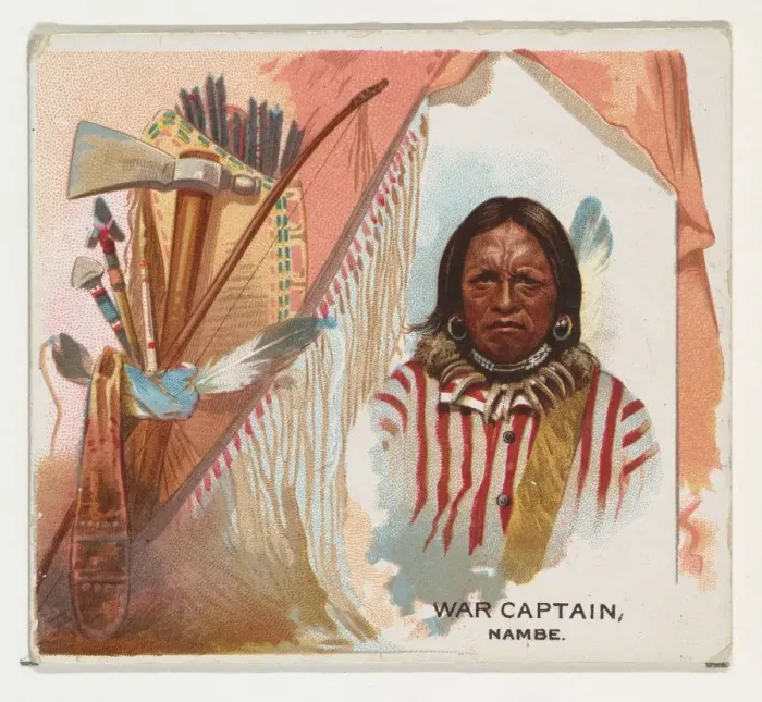 Framed Print : War Captain, Nambe, from the American Indian Chiefs series (N36) for Allen & Framed Print : War Captain, Nambe, from the American Indian Chiefs series (N36) for Allen &