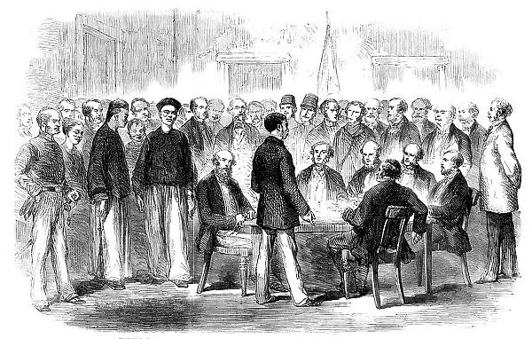 The War in China - Examination at the Police-Office, Victoria, Hong-Kong, of Esing... 1857. Creator: Marciano Antonio Baptista
