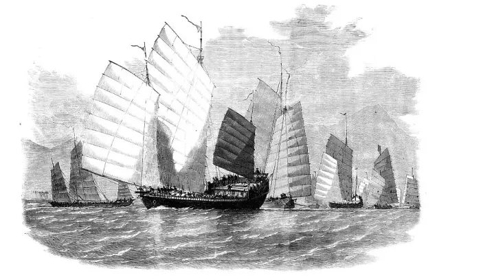 Framed Print : The War in China - Fleet of Chinese Pirates Preparing to Attack, 1857. Creator: Unknown Framed Print : The War in China - Fleet of Chinese Pirates Preparing to Attack, 1857. Creator: Unknown