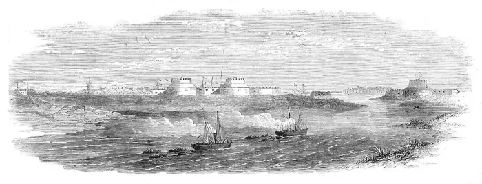 Framed Print : The War in China - the forts at the mouth of the Pehtang River, 1860. Creator: Unknown Framed Print : The War in China - the forts at the mouth of the Pehtang River, 1860. Creator: Unknown