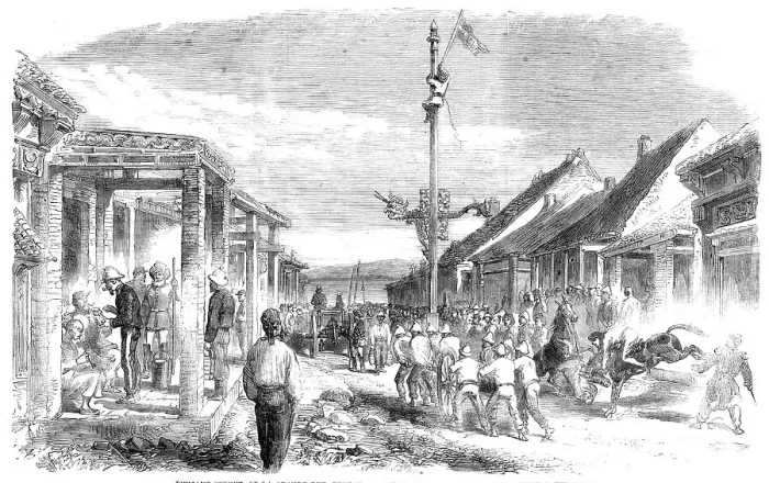 Framed Print : The War in China - Punjaub-street, or La Grande Rue, Pehtang... 1860. Creator: Unknown Framed Print : The War in China - Punjaub-street, or La Grande Rue, Pehtang... 1860. Creator: Unknown