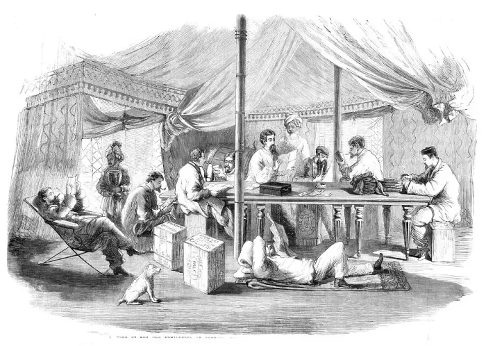 Framed Print : The War in China - tent of the 15th Punjaubees at Pehtang... 1860. Creator: Unknown Framed Print : The War in China - tent of the 15th Punjaubees at Pehtang... 1860. Creator: Unknown