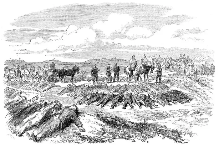 Framed Print : The War in Denmark: collecting the Prussian and the Danish dead after the battle of April 18.. 1864 Creator: Unknown Framed Print : The War in Denmark: collecting the Prussian and the Danish dead after the battle of April 18.. 1864 Creator: Unknown