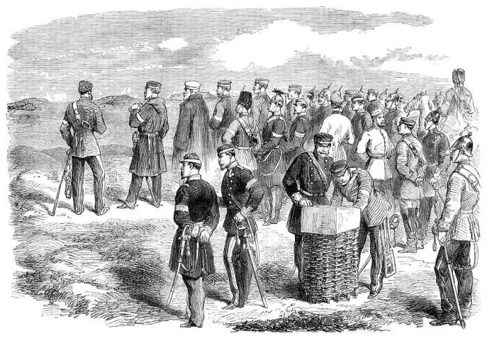 Framed Print : The War in Denmark: Prince Frederick Charles and staff directing the assault on Düppel... 1864. Creator: Unknown Framed Print : The War in Denmark: Prince Frederick Charles and staff directing the assault on Düppel... 1864. Creator: Unknown