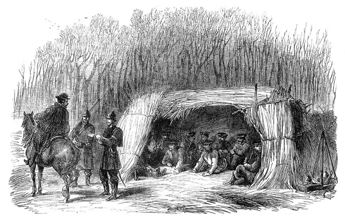 Framed Print : The War in Denmark: Prussian outpost at the corner of Büffel-Koppel Wood... 1864. Creator: Unknown Framed Print : The War in Denmark: Prussian outpost at the corner of Büffel-Koppel Wood... 1864. Creator: Unknown