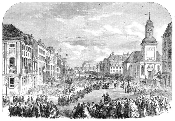 Framed Print : The War in Denmark: public funeral at Copenhagen of officers and soldiers killed at Düppel, 1864. Creator: Unknown Framed Print : The War in Denmark: public funeral at Copenhagen of officers and soldiers killed at Düppel, 1864. Creator: Unknown
