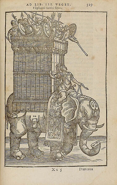 War elephant. From 'De re militari' by Vegetius, 1592. Creator: Anonymous. War elephant. From 'De re militari' by Vegetius, 1592. Creator: Anonymous