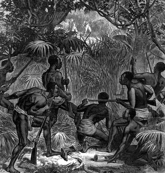 Framed Print : The War on the Gold Coast: Ashantees in ambush, 1874. Creator: Unknown Framed Print : The War on the Gold Coast: Ashantees in ambush, 1874. Creator: Unknown