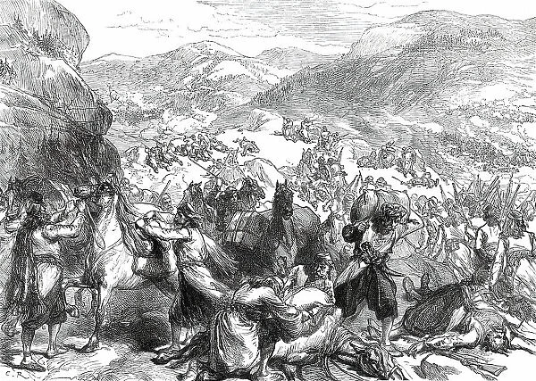 The War in the Herzegovina: insurgents surprising a Turkish convoy...1876. Creator: Unknown