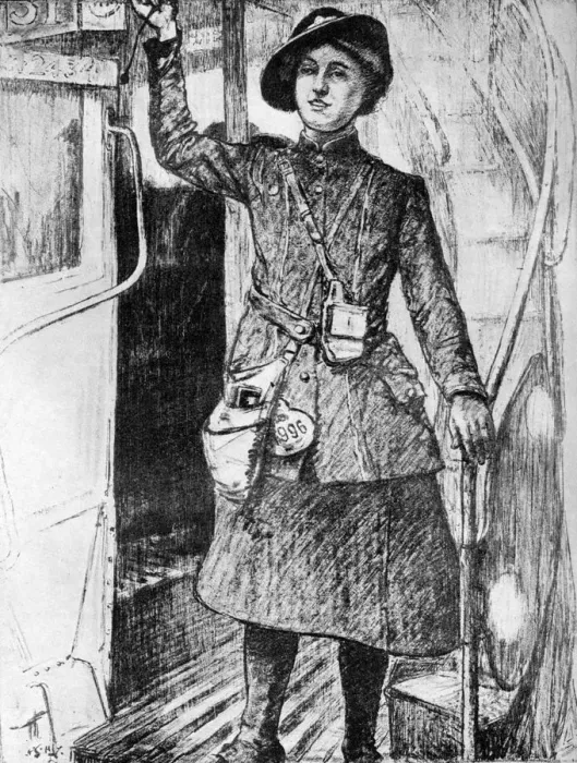 Framed Print : The War at Home: Bus Conductress, 1917, (c1920). Artist: Archibald Standish Hartrick Framed Print : The War at Home: Bus Conductress, 1917, (c1920). Artist: Archibald Standish Hartrick