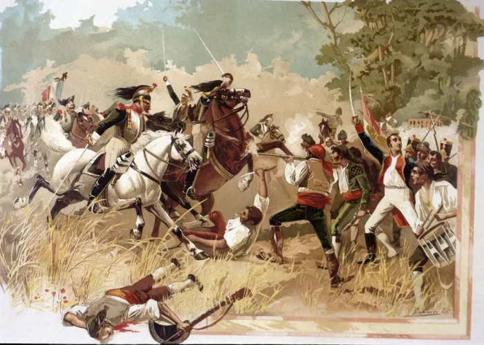 Framed Print : War of Independence, defense of Noria, episode of the Battle of Bailen (19-6-1808), 1880 lithograph Framed Print : War of Independence, defense of Noria, episode of the Battle of Bailen (19-6-1808), 1880 lithograph