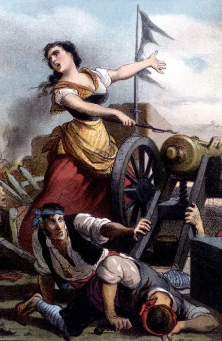 Framed Print : War of the Independence, siege of Zaragoza, Augustine of Aragon firing the cannon Framed Print : War of the Independence, siege of Zaragoza, Augustine of Aragon firing the cannon