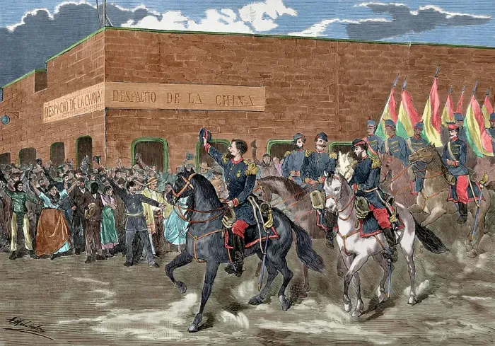 Framed Print : War of the Pacific (1879-1883); Entry into Iquique (Chile) of General Hilarion Daza on... 1879. Creator: Unknown Framed Print : War of the Pacific (1879-1883); Entry into Iquique (Chile) of General Hilarion Daza on... 1879. Creator: Unknown