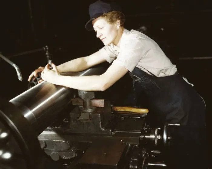 Framed Print : War production workers at the Vilter [Manufacturing] Company making M5... Milwaukee, Wis. 1943. Creator: Howard Hollem