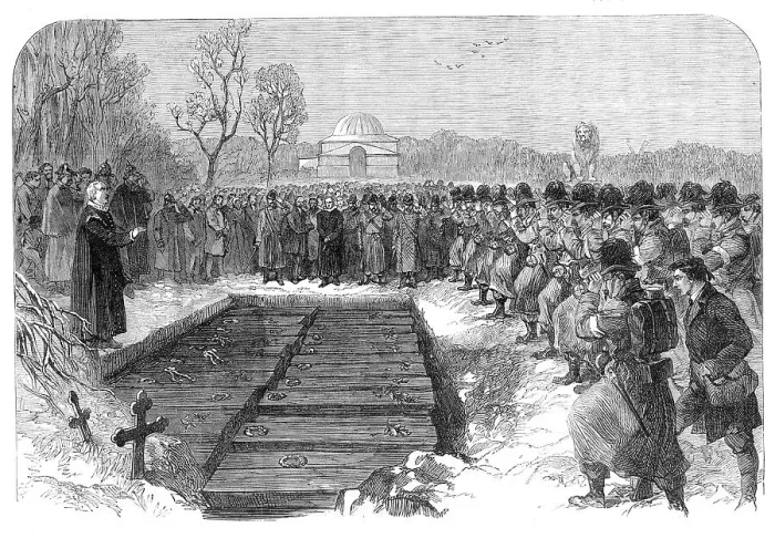 Framed Print : The War in Schleswig: burial of sixty Austrian and Danish soldiers at Flensburg... 1864. Creator: Unknown Framed Print : The War in Schleswig: burial of sixty Austrian and Danish soldiers at Flensburg... 1864. Creator: Unknown
