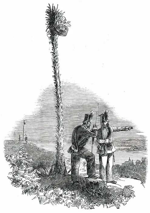 Framed Print : The War in Schleswig - Holstein Chasseurs and Night Fire - Signal Post, 1850. Creator: Unknown Framed Print : The War in Schleswig - Holstein Chasseurs and Night Fire - Signal Post, 1850. Creator: Unknown