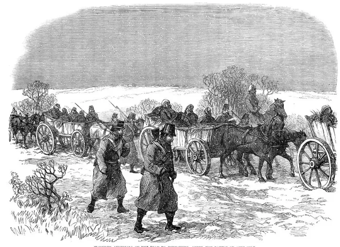 Framed Print : The War in Schleswig: wounded Austrians...after the battle of Over-Selk... 1864. Creator: Unknown Framed Print : The War in Schleswig: wounded Austrians...after the battle of Over-Selk... 1864. Creator: Unknown