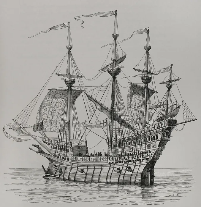 Framed Print : War ship which carried Henry VIII from England to France, for his meeting with King Francis I...1520 Creator: Alexandre-Nicolas Belhatte Framed Print : War ship which carried Henry VIII from England to France, for his meeting with King Francis I...1520 Creator: Alexandre-Nicolas Belhatte