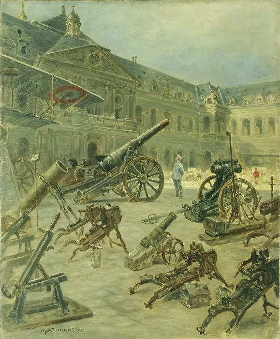 Framed Print : War trophies in the courtyard of les Invalides, in 1917. Creator: E Chaperon Framed Print : War trophies in the courtyard of les Invalides, in 1917. Creator: E Chaperon