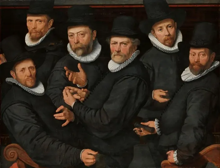 Framed Print : Six Wardens of the Drapers Guild, 1599. Creator: Pieter Pietersz. the elder Framed Print : Six Wardens of the Drapers Guild, 1599. Creator: Pieter Pietersz. the elder