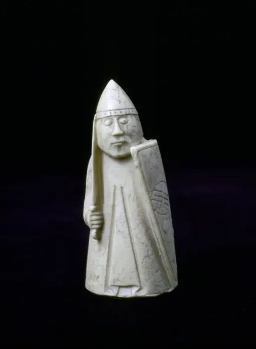 Framed Print : A Warder - The Lewis Chessmen, (Norwegian?), c1150-c1200 Framed Print : A Warder - The Lewis Chessmen, (Norwegian?), c1150-c1200