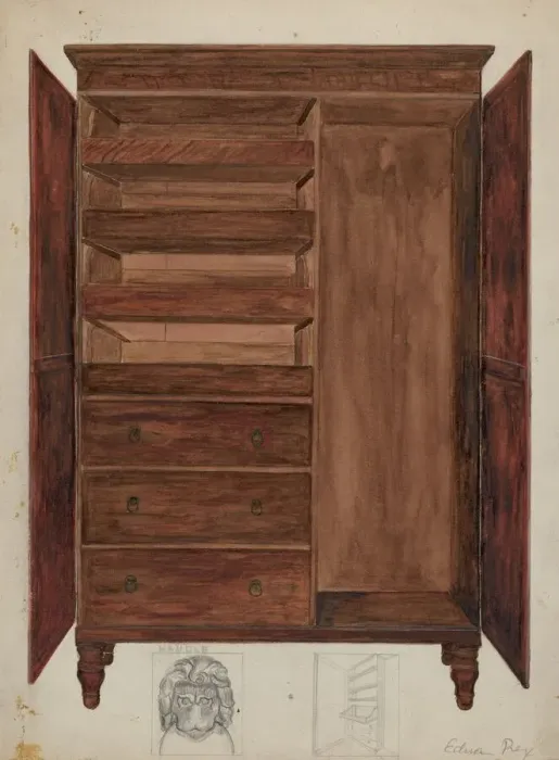 Framed Print : Wardrobe, John Marshall s, c. 1937. Creator: Edna C. Rex Framed Print : Wardrobe, John Marshall s, c. 1937. Creator: Edna C. Rex