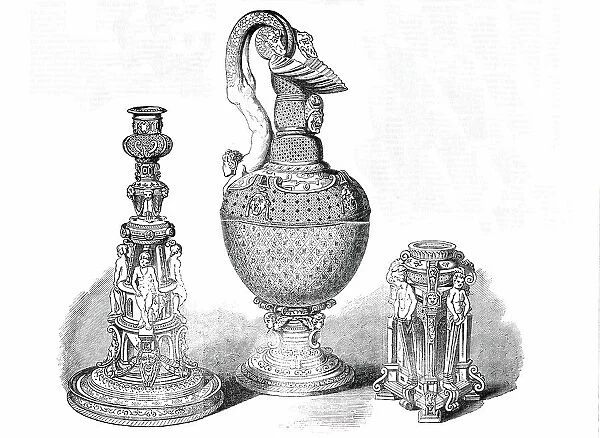 Ware of Henry II. of France - Candlestick, Ewer, Salt-Cellar, 1850. Creator: Unknown