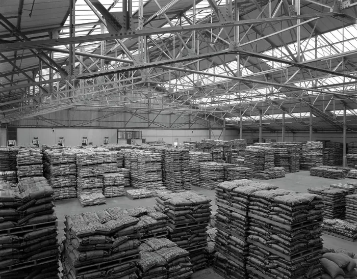 Framed Print : Warehouse at Spillers Animal Foods, Gainsborough, Lincolnshire, 1961 Framed Print : Warehouse at Spillers Animal Foods, Gainsborough, Lincolnshire, 1961