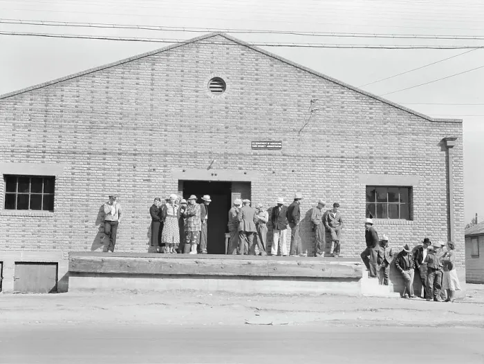 Framed Print : Warehouse, used as distributing office for FSA relief grants... Bakersfield, California, 1938. Creator: Dorothea Lange