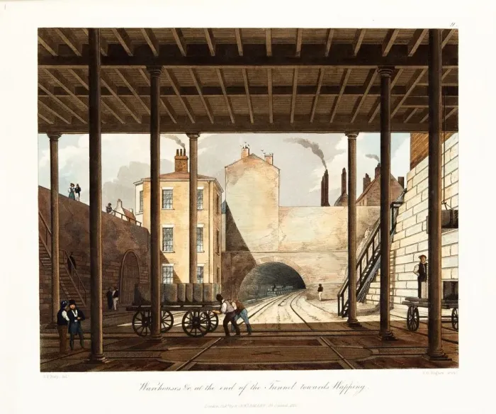 Framed Print : Warehouses &c at the end of the Tunnel towards Wapping, London, c1831. Artist Framed Print : Warehouses &c at the end of the Tunnel towards Wapping, London, c1831. Artist