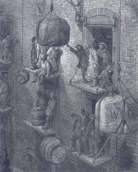 Framed Print : Warehousing in the City, 1872. Artist: Adolphe Francois Pannemaker Framed Print : Warehousing in the City, 1872. Artist: Adolphe Francois Pannemaker
