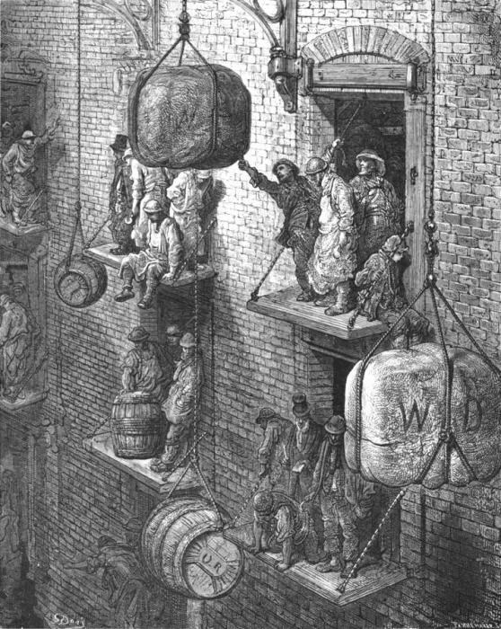 Framed Print : Warehousing in the City, 1872. Creator: Gustave Doré Framed Print : Warehousing in the City, 1872. Creator: Gustave Doré