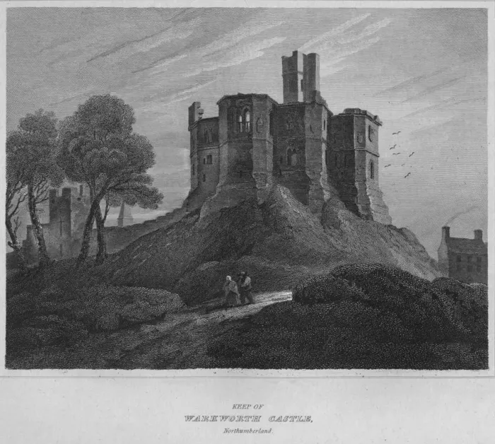 Framed Print : Keep of Warkworth Castle, Northumberland, 1814. Artist: John Greig
