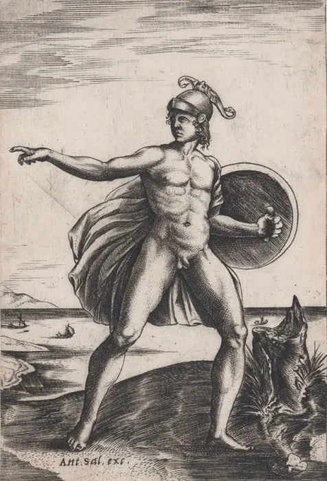Framed Print : A Warrior, ca. 1514-36. Creator: Agostino Veneziano Framed Print : A Warrior, ca. 1514-36. Creator: Agostino Veneziano