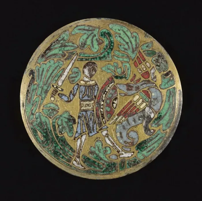 Framed Print : Warrior Fighting a Dragon, c. 1170-1180. Creator: Unknown Framed Print : Warrior Fighting a Dragon, c. 1170-1180. Creator: Unknown