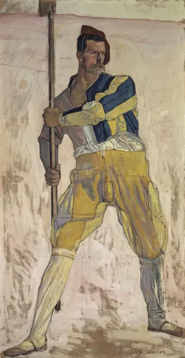 Framed Print : Warrior with halberd, c. 1898. Creator: Hodler, Ferdinand (1853-1918) Framed Print : Warrior with halberd, c. 1898. Creator: Hodler, Ferdinand (1853-1918)