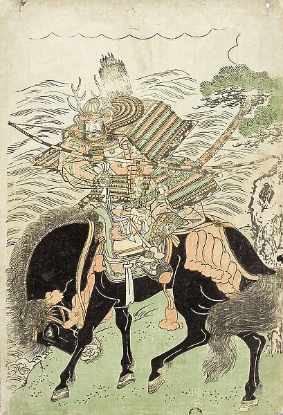 Warrior Mounted on a Black Horse (image 2 of 2), c1780s. Creator: Kitao Shigemasa