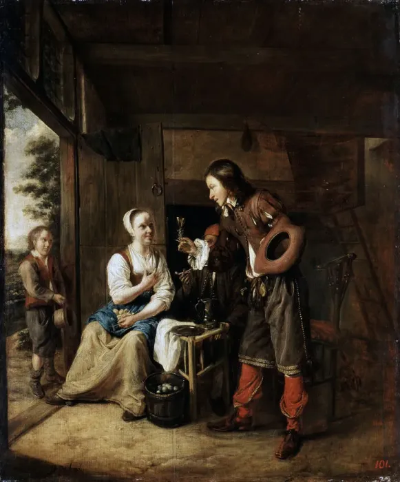 Framed Print : Warrior and Servant, 1653. Artist: Pieter de Hooch